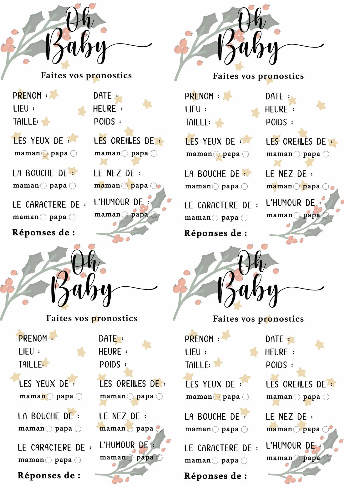 Les cartes pronostics sont un classique pour une baby shower !