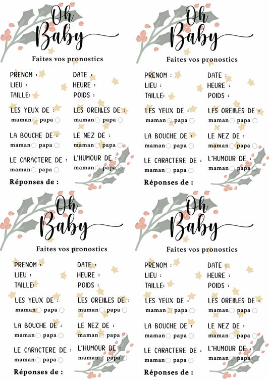 Les cartes pronostics sont un classique pour une baby shower !