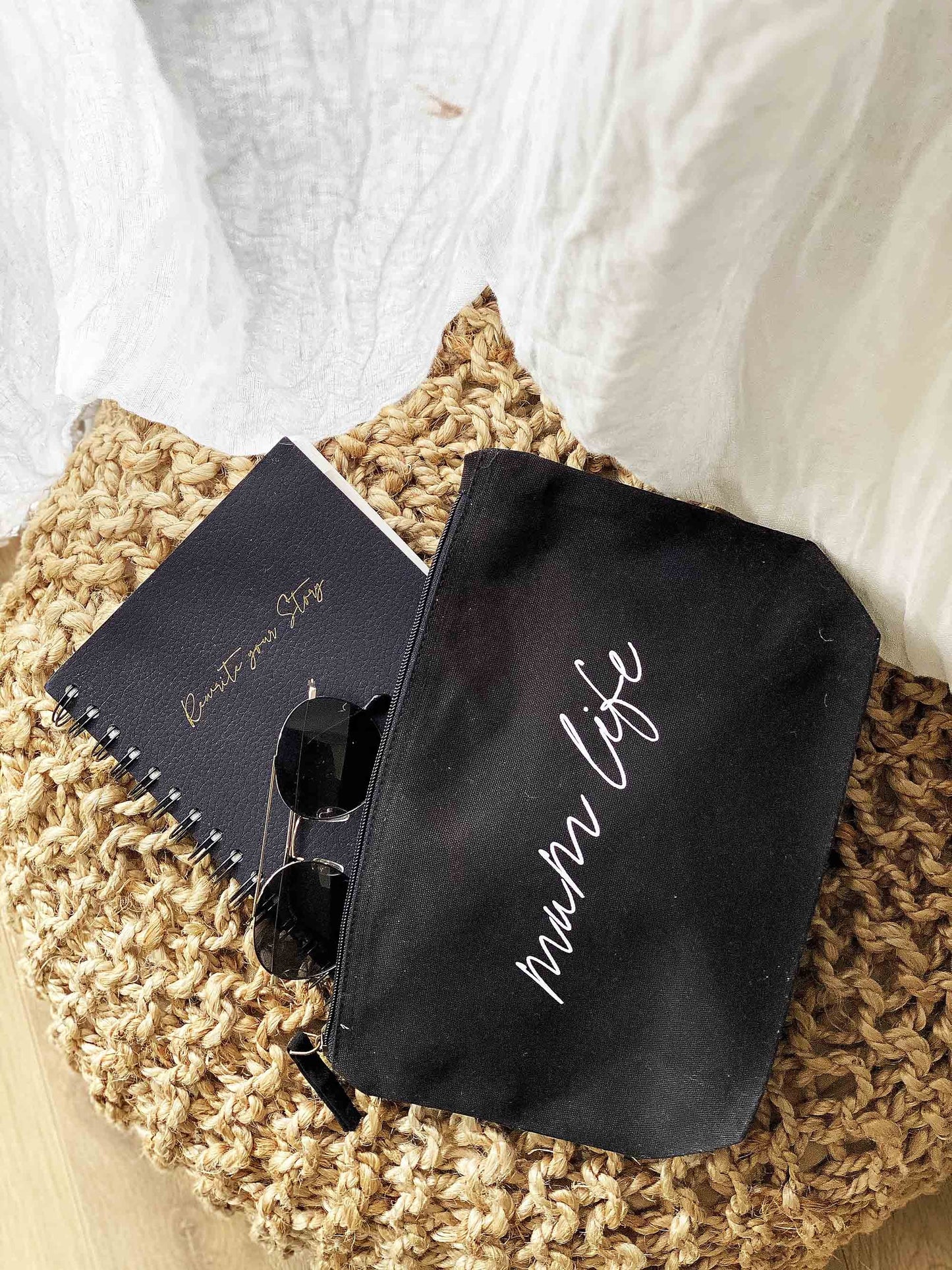 Duo pochette zipee et shopping bag noir mum life