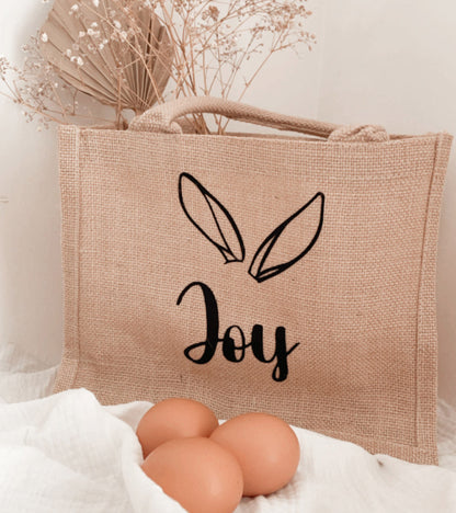 Sac de Pâques en Jute Personnalisé avec Prénom – Idéal pour la Chasse aux Œufs