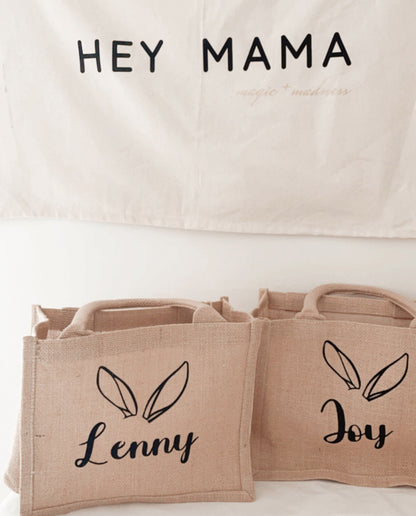 Sac de Pâques en Jute Personnalisé avec Prénom – Idéal pour la Chasse aux Œufs