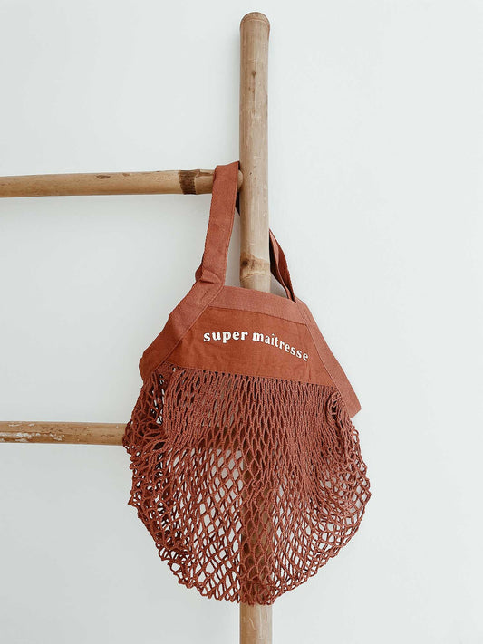 Sac filet marché terraccotta personnalisé pour maitresse et maitre