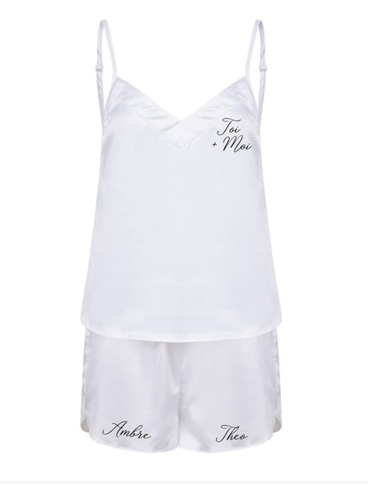 Pyjama caraco en satin personnalisé pour maman