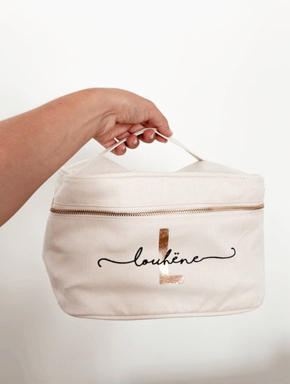 Trousse de Toilette en Coton Personnalisée – Prénom et Initiales pour un Cadeau Pratique et Stylé !