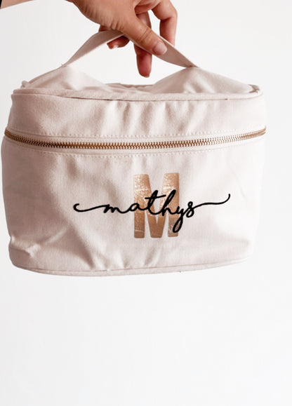 Trousse de Toilette en Coton Personnalisée – Prénom et Initiales pour un Cadeau Pratique et Stylé !