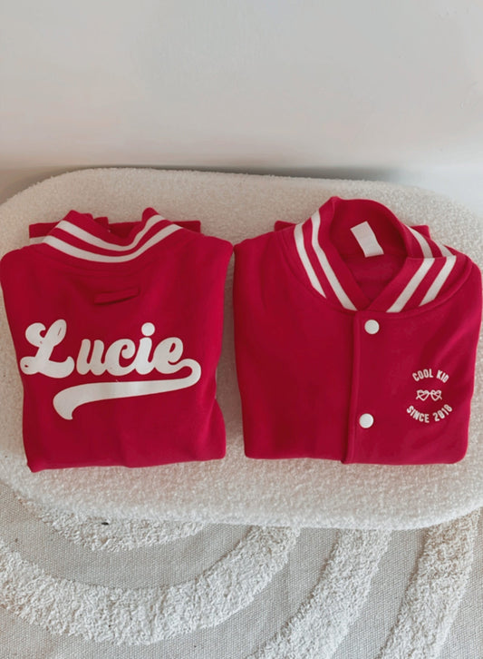 Teddy enfant style varsity - Fuchsia personnalisé
