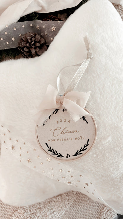 Boule de Noël personnalisée style tambourin fait main – Idée cadeau authentique pour Noël