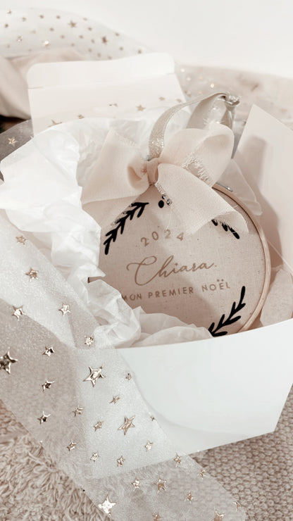 Boule de Noël personnalisée style tambourin fait main – Idée cadeau authentique pour Noël