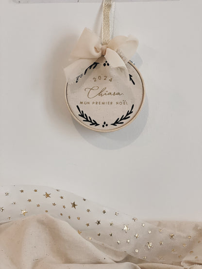 Boule de Noël personnalisée style tambourin fait main – Idée cadeau authentique pour Noël