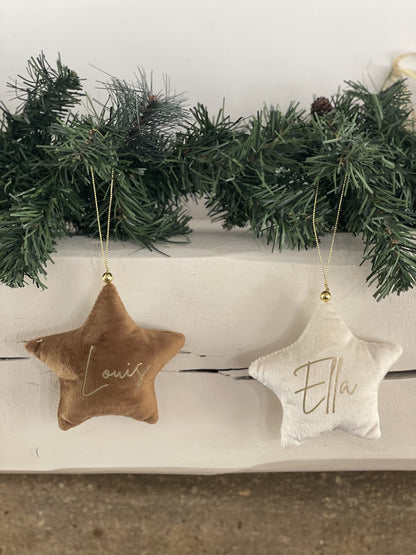 Étoile de Noël en velours personnalisée - Décoration avec prénom