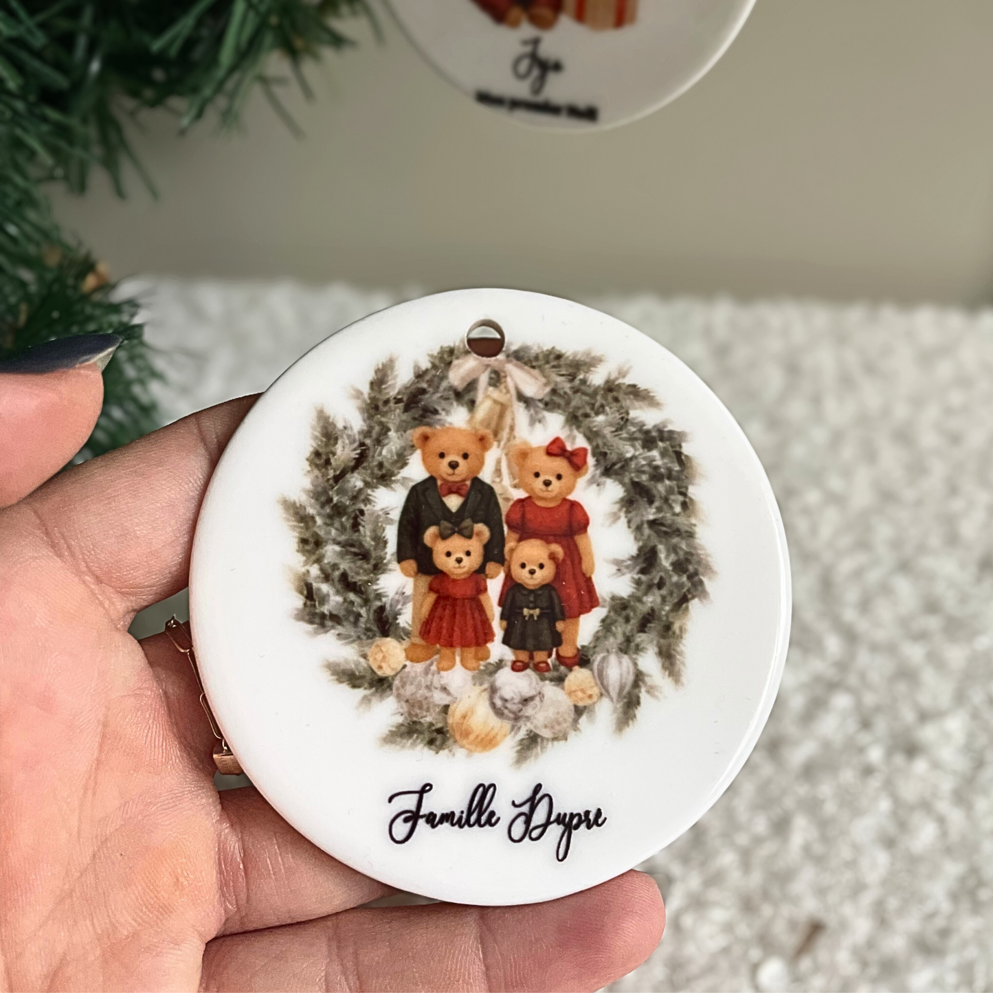 Boule de Noël personnalisée en céramique – Cadeau enfant et famille