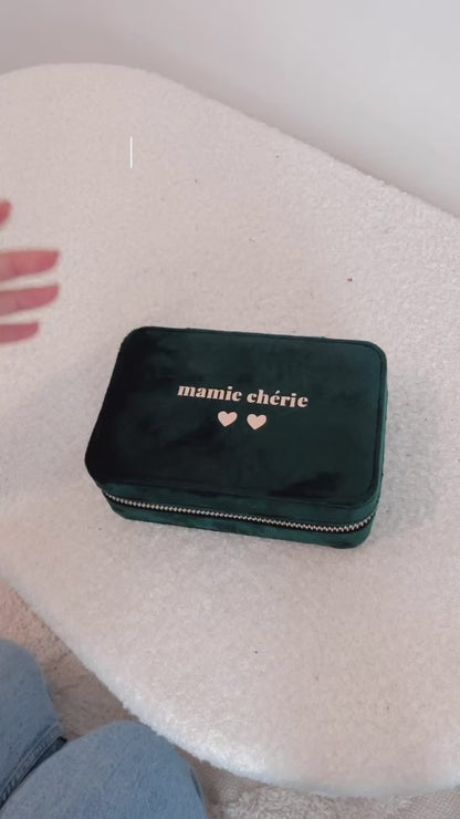 Boîte à Bijoux Personnalisée en Velours – Mamie Chérie 💛